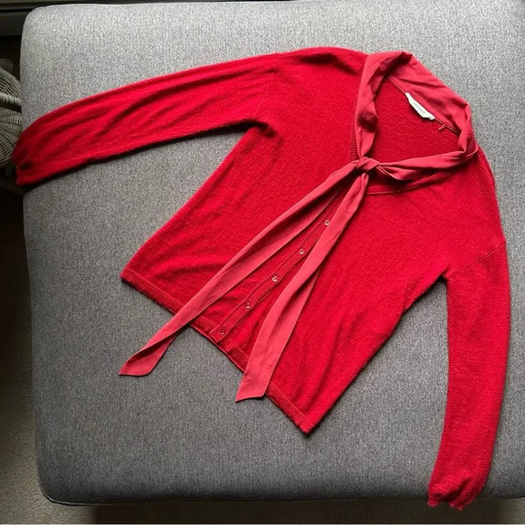 NAF NAF Red Button Down Scarf Neck Sweater Vintage Medium - Picture 1 of 9